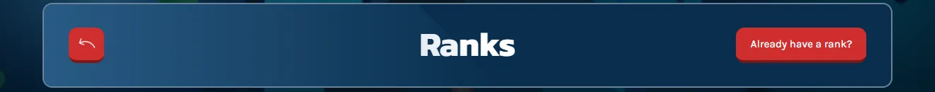 The Ranks page header with an Already have a rank? button at the top right.